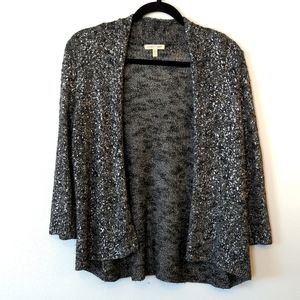 Eileen Fisher Metallic 3/4 Sleeve Open Front Knit Cardigan Women's XS